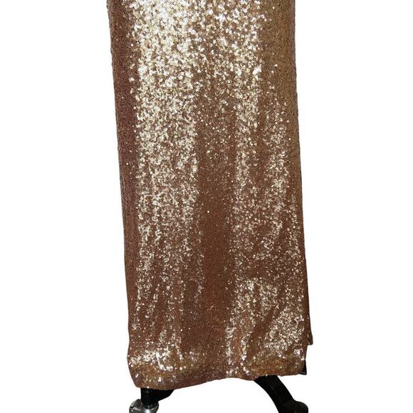 Vintage 90s Y2K Prom Dress Maxi Gown Size 4 Rose Gold Sequins Formal Cape Back - Picture 4 of 10